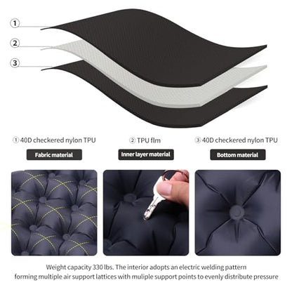 Inflatable Seat Cushion – Portable Lightweight Waterproof Travel & Stadium Seat Pad, Fast Inflate/Deflate Air Cushion for Camping, Hiking, Office, Tailbone Relief - color: Black