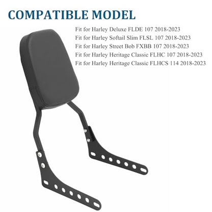 Passenger Sissy Bar Rear Backrest Pad for Harley Street Bob FXBB Softail Slim FLSL Deluxe FLDE Heritage Classic FLHC FLHCS 2018-2023, Black