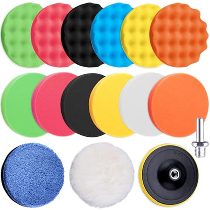 SIQUK 16 Pieces Buffing Pads 5 Inch Car Polishing Pad Kit Foam Polish Pads Wax Buffer Polisher Attachment for Drill - size: 5 Inch