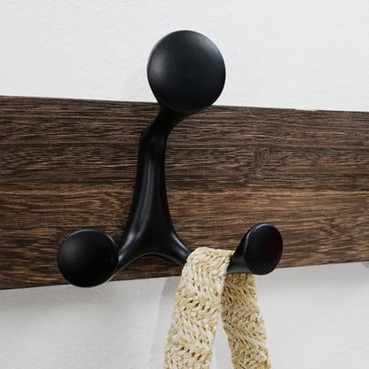 WEBI Coat Rack Wall Mount,24" Solid Wood Coat Hooks Wall Mounted Coat Hanger,16" Hole to Hole,Heavy Duty Hook Rack Rail,4 Triple Hooks for Hanging Coats,Jacket,Clothes,Hat,Backpack,Weathered Brown - color: Weathered Brown, size: 24 Inch