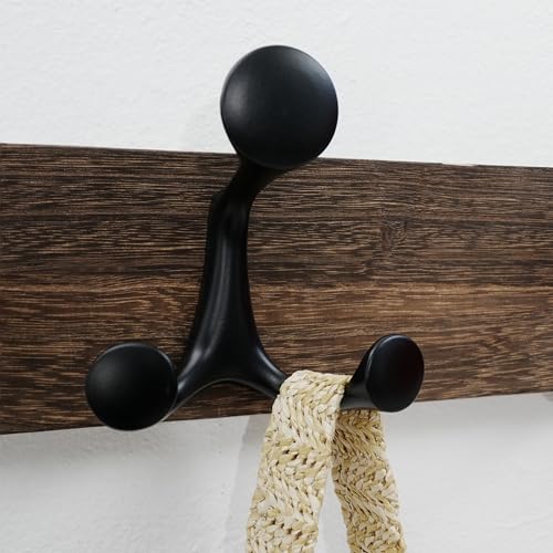 WEBI Coat Rack Wall Mount,17" Solid Wood Coat Hooks Wall Mounted Coat Hanger,16" Hole to Hole,Heavy Duty Hook Rack Rail,3 Triple Hooks for Hanging Coats,Jacket,Clothes,Hat,Weathered Brown,2 Packs - color: Weathered Brown, size: 17 Inch(2 Pcs)