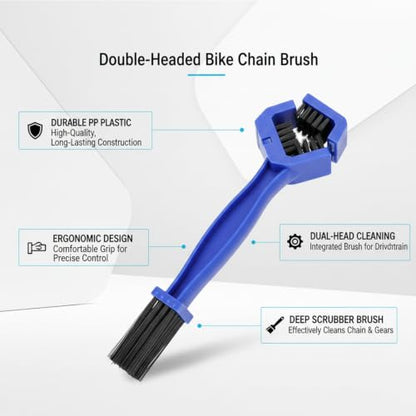 Double-Headed Bike Chain Brush - Durable PP Plastic Drivetrain Tool for Bicycle & Motorcycle Care - color: Blue