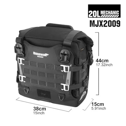 Rhinowalk 20L Motorcycle Saddlebag – Waterproof Quick Release Motorbike Side Bag with Built-in Combination Lock, Compact Universal Fit (1-Piece) - color: Black-20L