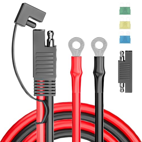 Goupchn SAE Battery Connector, SAE to O Ring Terminal Harness 10AWG 2Pin Quick Disconnect Battery Extension Cable with RP Adapter, 15A/20A/30A Fuses 3.3ft for Solar Panel, Motorcycle, Car, RV - size: 10 AWG 100cm