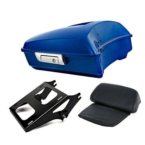 Electric Blue Chopped Luggage Trunk Backrest Pad Mounting Bracket Rack Fit for 2014-Up Harley Touring Models Road King Road Glide Street Glide Electra Glide Ultra-Classic - color: Electric Blue Chopped Trunk Set #2