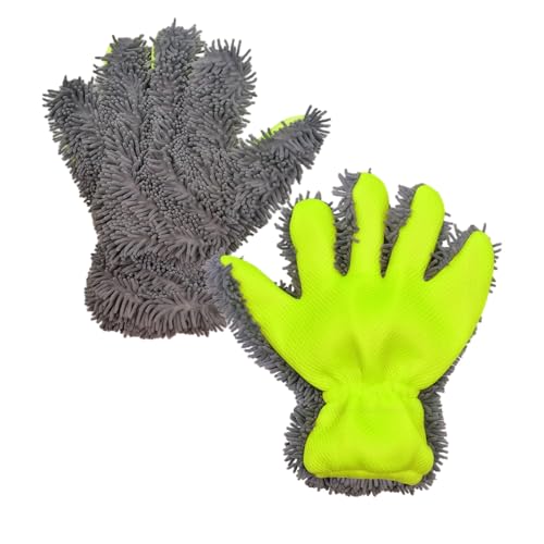 Microfiber Wash Mitt, 2-Pack Car Wash Gloves with 5-Finger Design, Scratch Free Chenille Wash Mitts for Car Washing, Ultra-Soft Detailing Kit for Wheel Tight Spot
