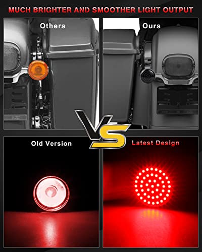 NTHREEAUTO 1157 Turn Signals with Smoked Lens Cover, Full LED Light Up 2 Inch Bullet Rear Brake Running Light Compatible with Harley Softail Dyna Sportster Fatboy Street Glide Road King - color: Red (Full Led Lights Up)