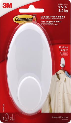 Command Clothes Hanger, 1 Hanger, 2 Strips/Pack, White, Large (Pack of 2) - size: Large (Pack of 2)