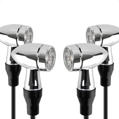 evermotor CNC Motorcycle Turn Signals Led Indicator Chrome, 3-in-1 Mini Universal 12V Bullet Blinker Lights Aluminium Alloy Waterproof (Chrome-Silver-Amber Light, 4PCS) - color: Chrome-Silver-Amber Light, size: 4PCS