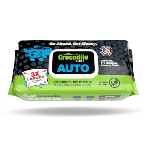 Crocodile Cloth Auto Cleaning Wipes – 100 XL (15" x 10") Disposable Wipes for Car Engine Degreasing, Body Detailing & Tire Cleaning – Cuts Grease, Oil, Adhesives on Hands, Tools, Parts & More - size: 100 Count (Pack of 1)