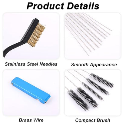 Carburetor Cleaning Kit, Including 1 Single-Head Brush 23 Needles 5 Nylon Brushes 4 Cleaning Hooks & 1 Hex Wrench Suitable for Motorcycles Chainsaws Welding Machines