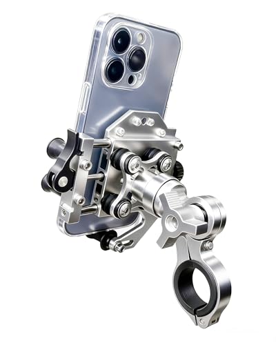 Motorcycle Phone Mount with Vibration Dampener, Aluminum Alloy Bike Phone Holder,Handlebar Phone Mount for Ebike, ATV, Fit 4.7-7" Phones (Silver, Standard - 4 Springs) - color: Sliver, size: Standard - 4 Springs