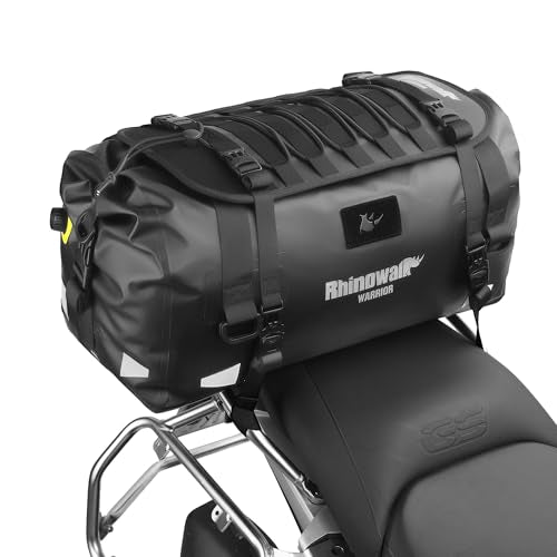 Rhinowalk Motorcycle Tail Bag 40L Waterproof Duffle Dry Bag Motorcycle Travel Luggage with Large Storage Space for Camping, Boating, Bycycle, Motorbike-Black - size: 40L