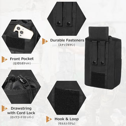 Azarxis Tactical Mini Belt Pouches, Multi-Purpose Small Battery Case Compact Utility EDC Card Slot Holder Waist Bags Military Molle Pack Sundries Storage Pack - color: #06 Black