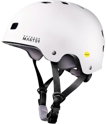 OutdoorMaster MIPS Skateboard Cycling Helmet for Adults - Lightweight, Ventilated Multi-Sport Helmet with Two Removable Liners for Scooter, Roller Skating, Inline Skating, Rollerblading - color: White, size: Medium