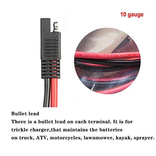 5 Pack 10 Gauge 2 Pin Quick Disconnect Polarized Wire Harness SAE Connector Bullet Lead Cable for Motorcycle Boat Car Tractor - 12in Red and Black Wire (5PCS 12IN 10GAUGE) - style: 10 Gauge