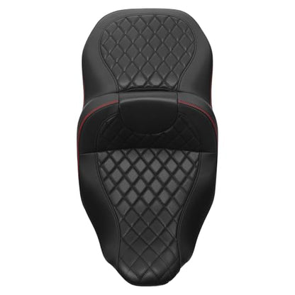 C.C. RIDER 2 Up Driver Rider&Passenger Seat fit for Harley Touring Road King Street Glide Road Glide Electra Glide 2009-2023 - color: 04# Seat Black+Red Stitching