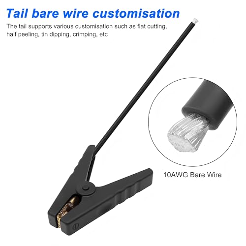 MEIRIYFA Battery Alligator Clips to 10AWG Bare Wire Crocodile Clamps 50A High Current Alligator Clips Cable for Power Stations Car Battery Emergency Hitch Rescue -11.8in/30cm