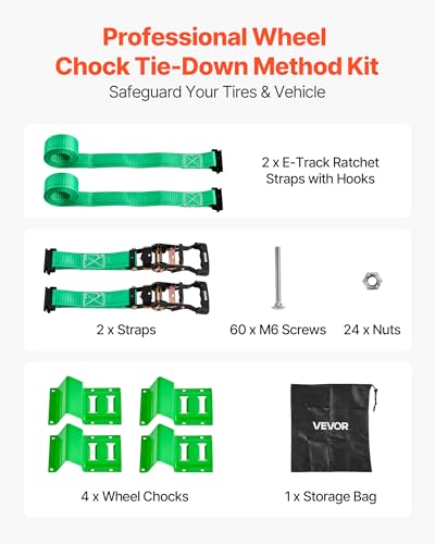 VEVOR Wheel Chock Tie-Down Kit, Chock-Style Trailer Tie Down Strap, Car Tie Down Kit with Buckle, Break Strength 4380 lbs & Working Load 1460 lbs Motorcycle System for ATVs, UTVs & Trailers - style: Chock-Style with 2 sets