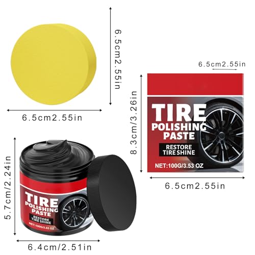 2Pcs Car Tire Shine with Sponge,Tire Coating Paste,Tire Polishing Paste,Ungraded Long-Lasting Tire Dressing with Wet Gloss Look Finish for Car, Truck, Motorcycle, RV & More