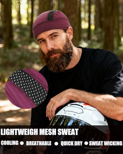 Cooling Skull Cap Helmet Liner-Lightweigh Mesh Sweat Wicking Beanie Caps for Hard Hat,Motorcycle,Cycling,Running - color: 2-black+wine Red