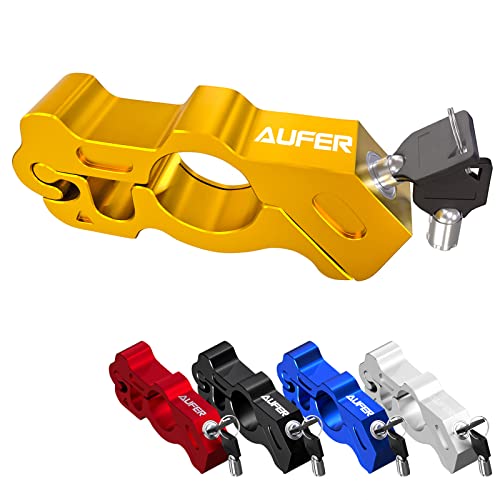 AUFER Universal Heavy Duty Motorcycle Grip Handlebar Lock Throttle Lock Anti Theft Brake Lever Locking Compatible with for Most of Motorcycle Motorbike Sports Bikes Scooter Mopeds ATVs (Golden) - color: Gold
