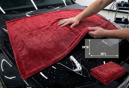Automotive Detailing Twisted Loop Car Drying Towel, 1400GSM, 36"x24", Streak Free, Lint Free, Reusable Microfiber Cleaning Cloth for Car, Truck, SUV, Crimson - color: Crimson