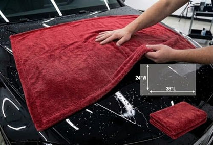Automotive Detailing Twisted Loop Car Drying Towel, 1400GSM, 36"x24", Streak Free, Lint Free, Reusable Microfiber Cleaning Cloth for Car, Truck, SUV, Crimson - color: Crimson