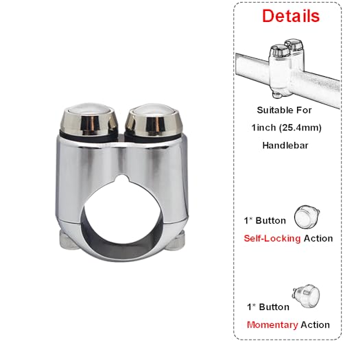 2 Buttons CNC Hand Control Momentary Switch Micro Switch, for 1 Inch 25mm Bars Handlebar Bobber Cafe Racer Chopper Universal (Chrome) - size: 1 Inch Chrome