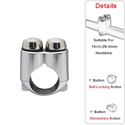 2 Buttons CNC Hand Control Momentary Switch Micro Switch, for 1 Inch 25mm Bars Handlebar Bobber Cafe Racer Chopper Universal (Chrome) - size: 1 Inch Chrome