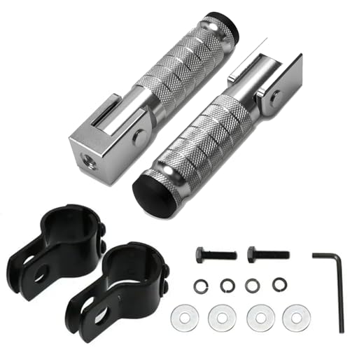 XINGWU M8 Motorcycle Foot Pegs 90 Degree Foldable Footpegs CNC Anti-Skid Footrest Universal for Yamaha Honda Suzuki Aprilia Electric Car Motorbike Mini Bike Dirt Pit Bike Passenger Pedal (Silver) - color: Silver
