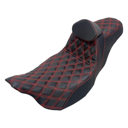 One-Piece Driver Passenger Seat Motorcycle 2-up Seat With Driver Backrest Cushion Pad Fit for Harley Touring Electra Glide Road King Road Glide Street Glide 2009-2023 (Red Stitching) - color: Red Stitching w/Driver Backrest