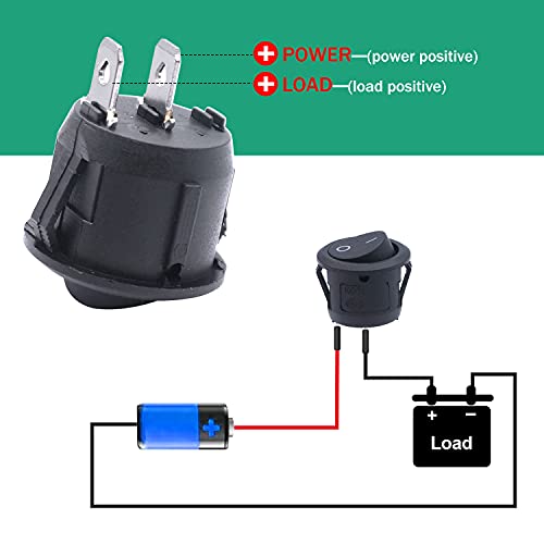 Twidec/10Pcs 12V Round Rocker Switch AC 6A/250V 10A/125V SPST 2 Pin 2 Position On/Off Toggle Switch for Car Boat Automotive RV Black with Pre-soldered Wires KCD1-X-Y - color: Black-Round-ON OFF(O I)-10PCS