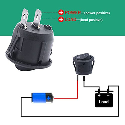 Twidec/10Pcs 12V Round Rocker Switch AC 6A/250V 10A/125V SPST 2 Pin 2 Position On/Off Toggle Switch for Car Boat Automotive RV Black with Pre-soldered Wires KCD1-X-Y - color: Black-Round-ON OFF(O I)-10PCS