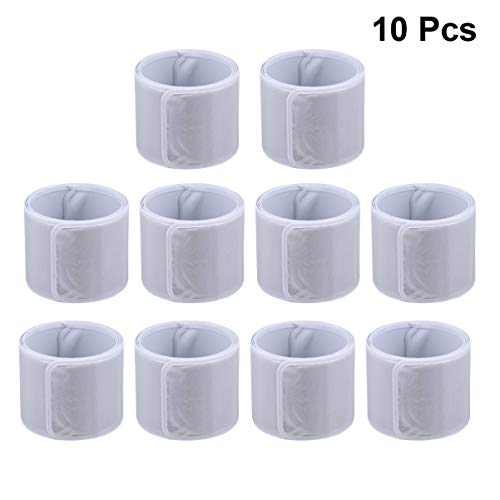 LIOOBO 10pcs Reflective Bands Wrist Arm Ankle Leg Safety Reflective Running Gear for Men Women Night Running Cycling Bicycle Silver
