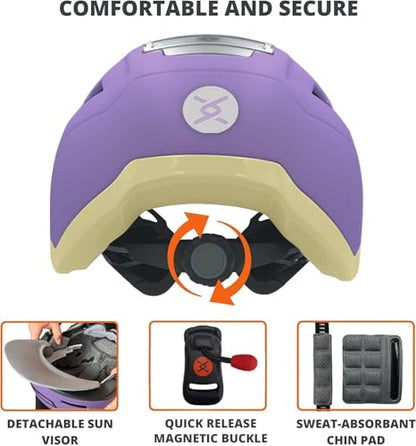 XNITO Bike Helmet with LED Lights - Urban Bicycle Helmet for Adults, Men & Women - CPSC & NTA-8776 Dual Certified - Class 3 E-Bikes, Scooters, Onewheel, Commuter, Mountain - color: Lavender, size: Large