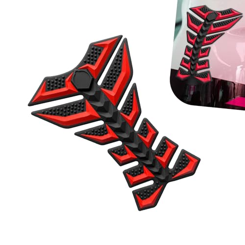 3D Rubber Motorcycle Tank Pad, Fishbone Anti-Scratch Anti-Slip Waterproof Fuel Protector, Self-Adhesive Decorative Gas Tank Sticker, Universal for Most Motorcycles (Red) - color: Red