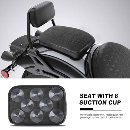Motorcycle Pillion Passenger Pad Seat, Black Leather Pillion Pad w/ 8 Suction Cup Rear Passenger Seat Compatible with Harley Custom Bikes and More - size: Black Crocodile
