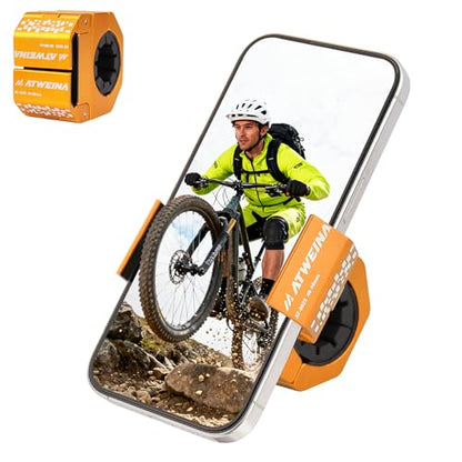 Bike Handlebar Mounts for 4.5-7.6 Phones (Gold) | 360 Degrees Rotate Aluminum Alloy Frame Half-Enclosure Design - color: Gold