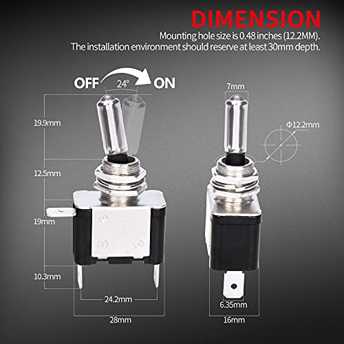 DaierTek Red 12V LED Lighted Toggle Switch with Aircraft Guard Safety Flip Cover 12 Volt DC 20A Heavy Duty Covered Illuminated Lit for Racing Auto Car ATV UTV Golf Cart -2Pack - color: Red LED with Cover