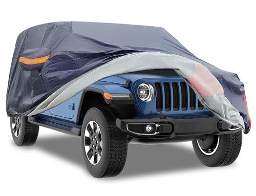 Car Cover Waterproof 4 Door, All Weather for Automobiles, Outdoor Full Exterior Cover Rain Sun UV Snowproof Protection with Zipper Cotton, Mirror Pocket for Jeep Covers Fits JK JL TJ YJ CJ - color: Red, size: Jeep-4 doors