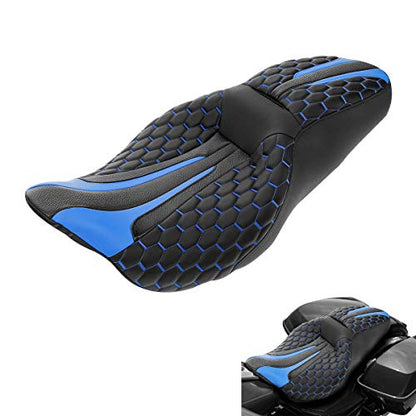 C.C. RIDER Passenger Rider Touring Seat - Hexagon Stitching Seat for Harley Davidson Touring Road King Street Glide Road Glide Electra Glide CVO 2009-2023 Black Blue - color: Black Blue Seat
