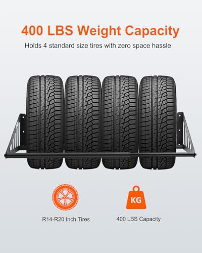 JY PERFORMANCE Adjustable Wall Mounted Tire Rack, Heavy Duty Steel Tire Storage Rack for Garage, Fits 31"-56" Wide, Powder Coated, 400 lbs Weight Capacity, Black