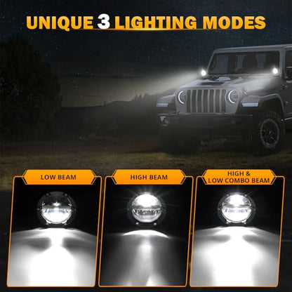 Auxbeam 100W Round LED Light Pods 4 Inch with Hi/Lo/Combo Beam, Road Round Lights Waterproof, LED Offroad Light Pod for Truck 4WD SUV ATV UTV (Pack of 2) - color: White Combo Beam