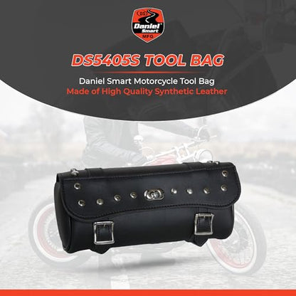 Daniel Smart Large Two Strap Tool Bag - Waterproof and Durable Premium Synthetic Leather with Stunning Twist and Pin Buckle Lock Design with Studs - style: Motorcycle Tool Bag