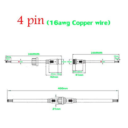 4 Wire Plug Connector,16AWG Male Female Plug LED Connector with IP65 Waterproof Wire Connectors,20CM Extension Cable for Car,LED Strip Lights. - size: 16AWG 4pin waterproof connector