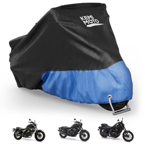 KEMIMOTO Heavy Duty 420D Motorcycle Cover Waterproof Compatible with Sportster Iron 883 Shadow Vulcan S Boulevard S40 Rebel 300 500 1100 Rain Snow Dust All Weather Cover with Lock Hole Storage Bag Fit - color: Blue, size: Cruiser