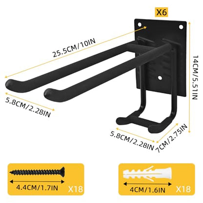 6 Pack Garage Hooks Heavy Duty Steel Garage Storage Hooks Two-Tire Wall Hooks for Organizing Tools Ladders Tires Bikes Garden