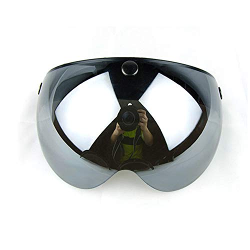 WANCAR Universal Motorcycle Retro Pilot-Style Standard 3 Snap-Button Visor Flip Up Down Open Face Helmet Wind Shield(Mirrored) - color: Mirrored