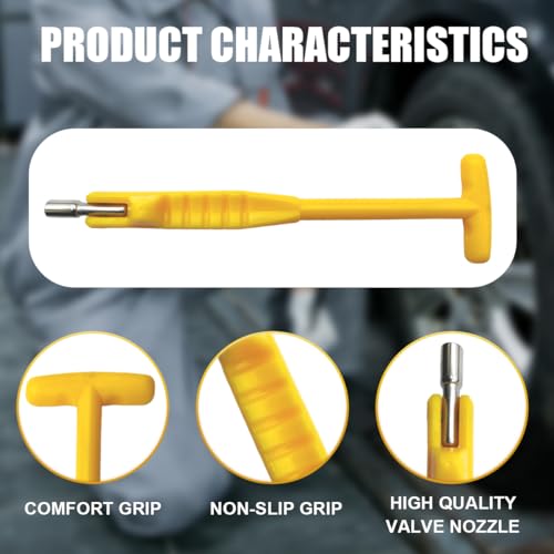 Car Tire Valve Stem Puller/Installer Tool with T Handle, No Scratch Wheel Valve Stem Remover Extender Adapter Replacement, Auto Tire Valve Stem Removal & Installation Repair Tool (T-Yellow)